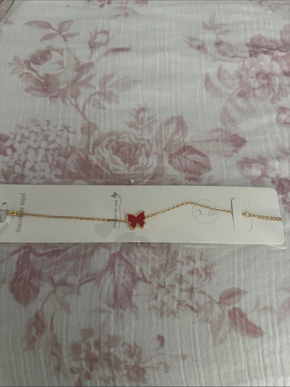 No Boundaries Gold Butterfly Necklace with Red Accent